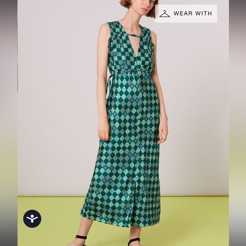 NWT: WHISTLES
Checkerboard V-neck adjustable-waist silk midi dress